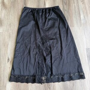 Vintage Mel-Lin Black Nylon Half Slip Lace Trim Slit Lingerie‎ Skirt Medium 24in